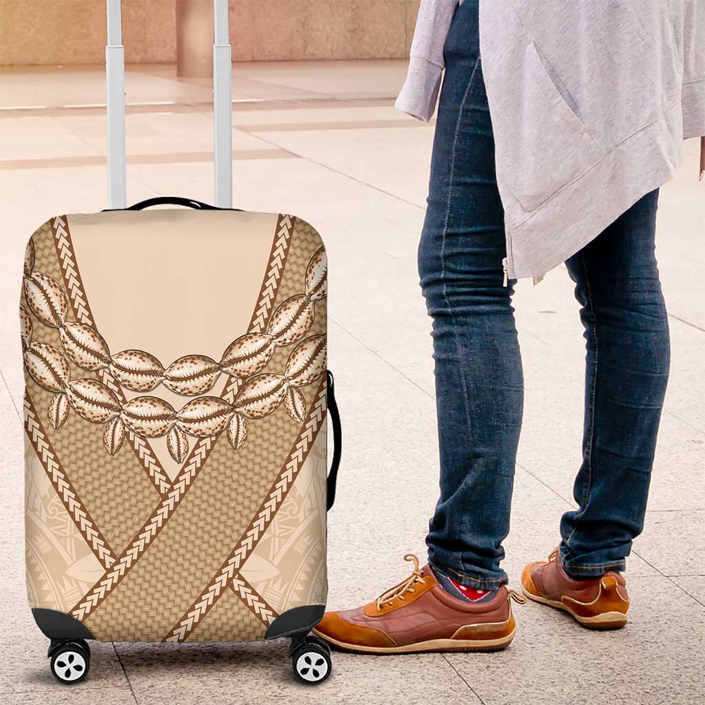 Mauri Ribaberiki Kiribati Luggage Cover Cowrie Shells Lei Palm Leaf Weaving LT14 Beige - Polynesian Pride