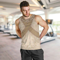 Mauri Ribaberiki Kiribati Men Tank Top Cowrie Shells Lei Palm Leaf Weaving LT14 Beige - Polynesian Pride