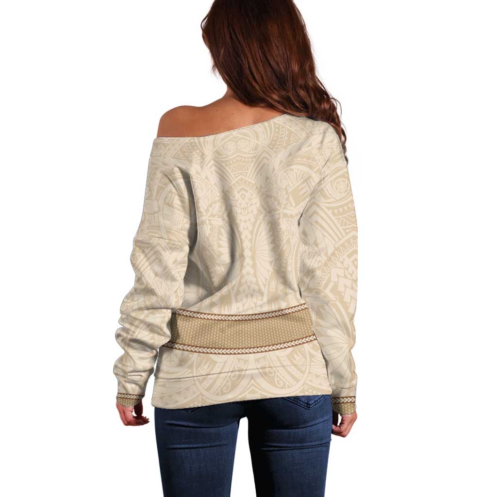 Mauri Ribaberiki Kiribati Off Shoulder Sweater Cowrie Shells Lei Palm Leaf Weaving LT14 - Polynesian Pride