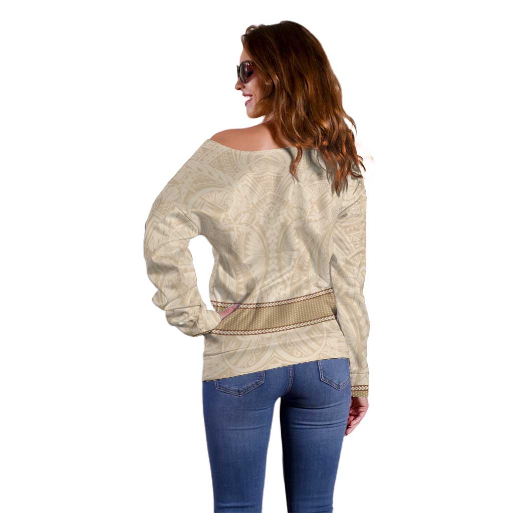 Mauri Ribaberiki Kiribati Off Shoulder Sweater Cowrie Shells Lei Palm Leaf Weaving LT14 - Polynesian Pride