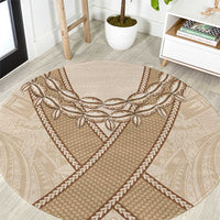 Mauri Ribaberiki Kiribati Round Carpet Cowrie Shells Lei Palm Leaf Weaving LT14 Beige - Polynesian Pride