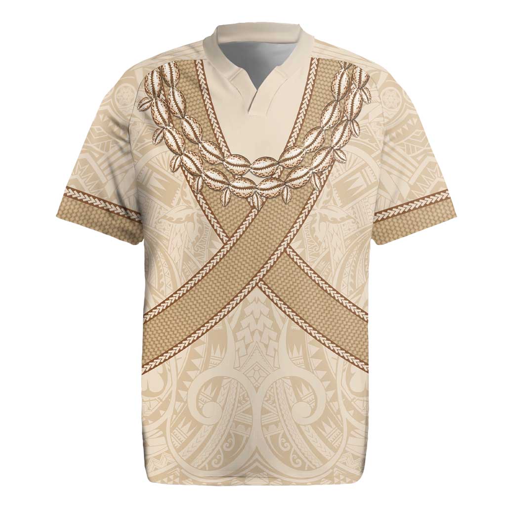 Mauri Ribaberiki Kiribati Rugby Jersey Cowrie Shells Lei Palm Leaf Weaving LT14 Beige - Polynesian Pride