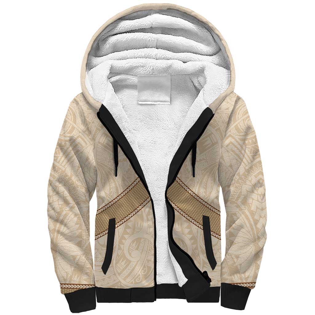 Mauri Ribaberiki Kiribati Sherpa Hoodie Cowrie Shells Lei Palm Leaf Weaving LT14 Unisex Beige - Polynesian Pride
