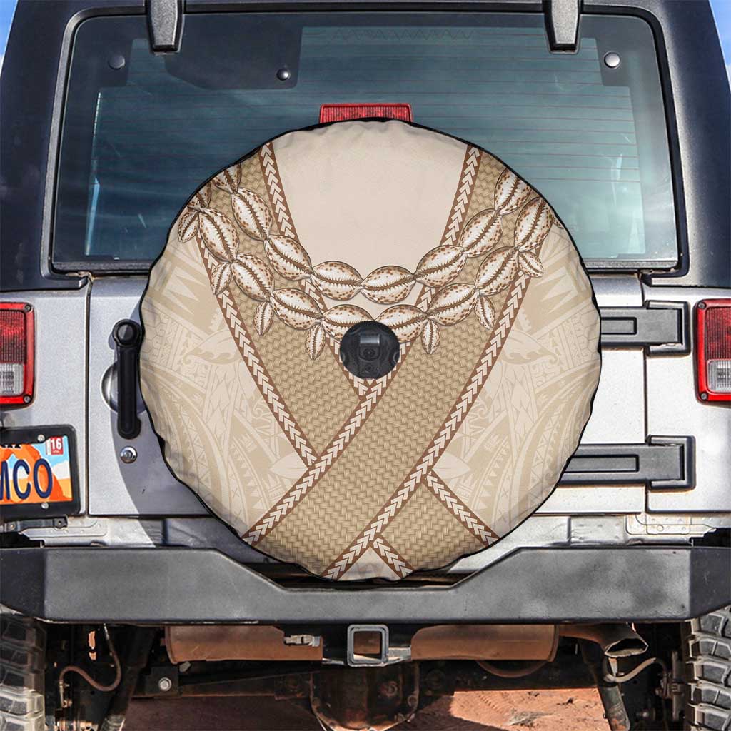 Mauri Ribaberiki Kiribati Spare Tire Cover Cowrie Shells Lei Palm Leaf Weaving LT14 Beige - Polynesian Pride