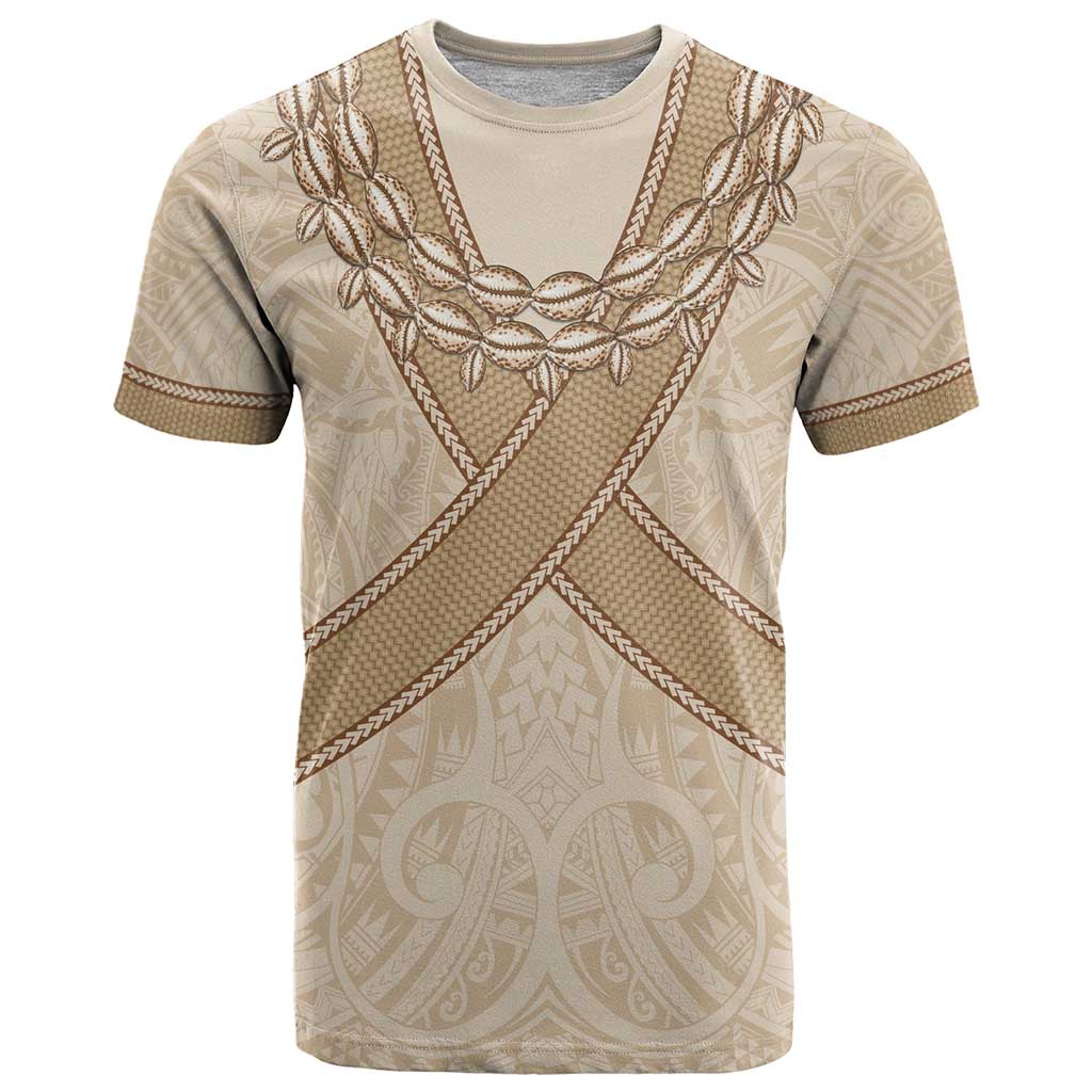 Mauri Ribaberiki Kiribati T Shirt Cowrie Shells Lei Palm Leaf Weaving LT14 Beige - Polynesian Pride