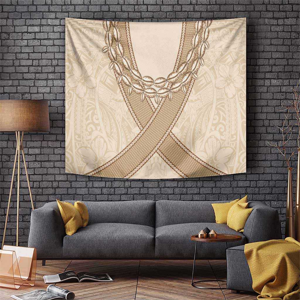Mauri Ribaberiki Kiribati Tapestry Cowrie Shells Lei Palm Leaf Weaving LT14 Beige - Polynesian Pride