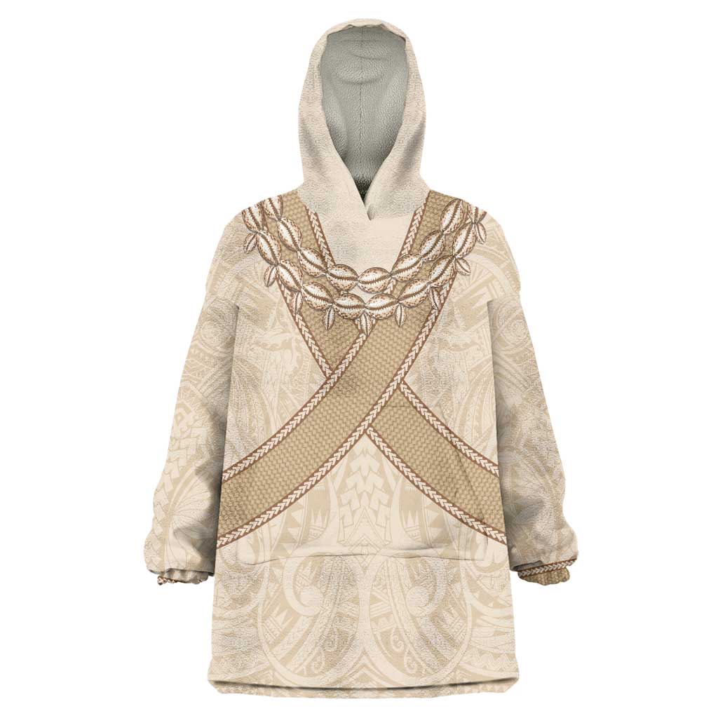 Mauri Ribaberiki Kiribati Wearable Blanket Hoodie Cowrie Shells Lei Palm Leaf Weaving LT14 One Size Beige - Polynesian Pride
