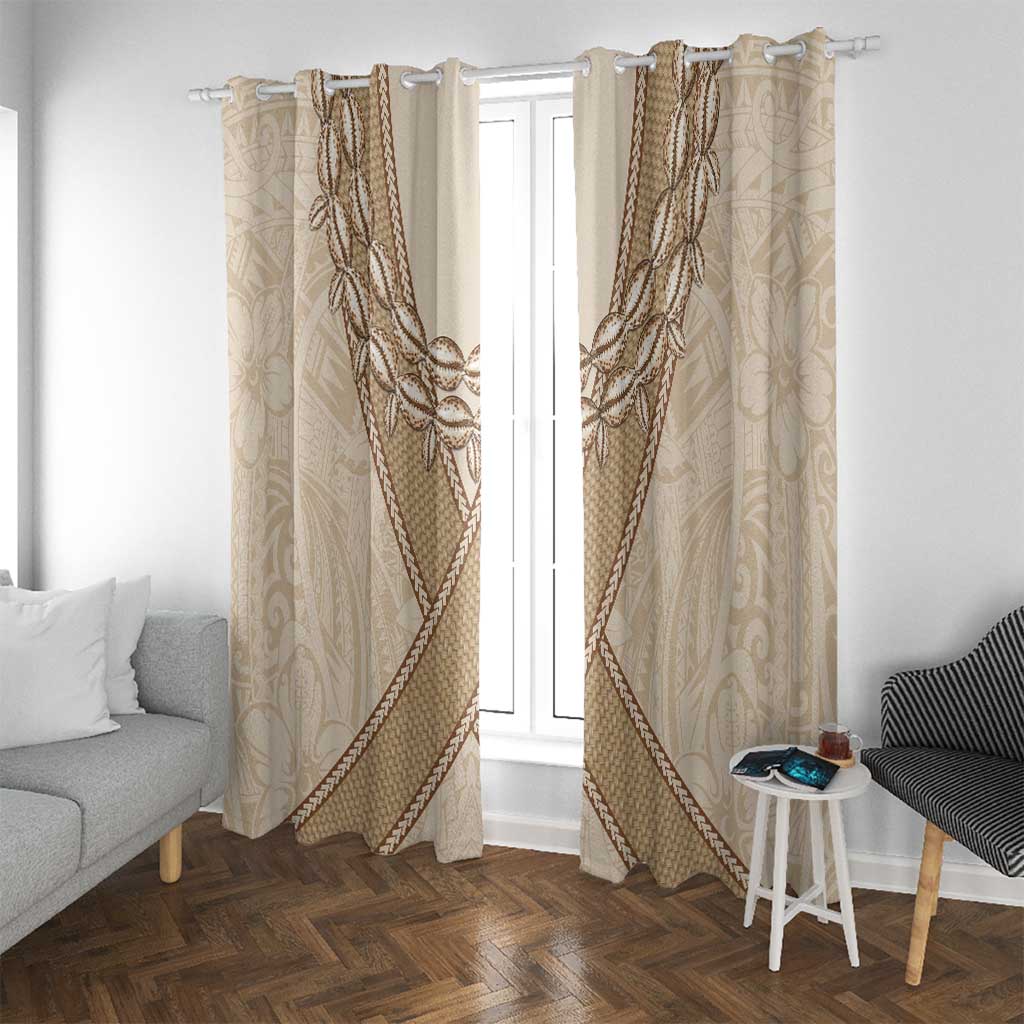 Mauri Ribaberiki Kiribati Window Curtain Cowrie Shells Lei Palm Leaf Weaving LT14 With Grommets Beige - Polynesian Pride