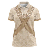 Mauri Ribaberiki Kiribati Women Polo Shirt Cowrie Shells Lei Palm Leaf Weaving LT14 Female Beige - Polynesian Pride