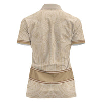 Mauri Ribaberiki Kiribati Women Polo Shirt Cowrie Shells Lei Palm Leaf Weaving LT14 - Polynesian Pride