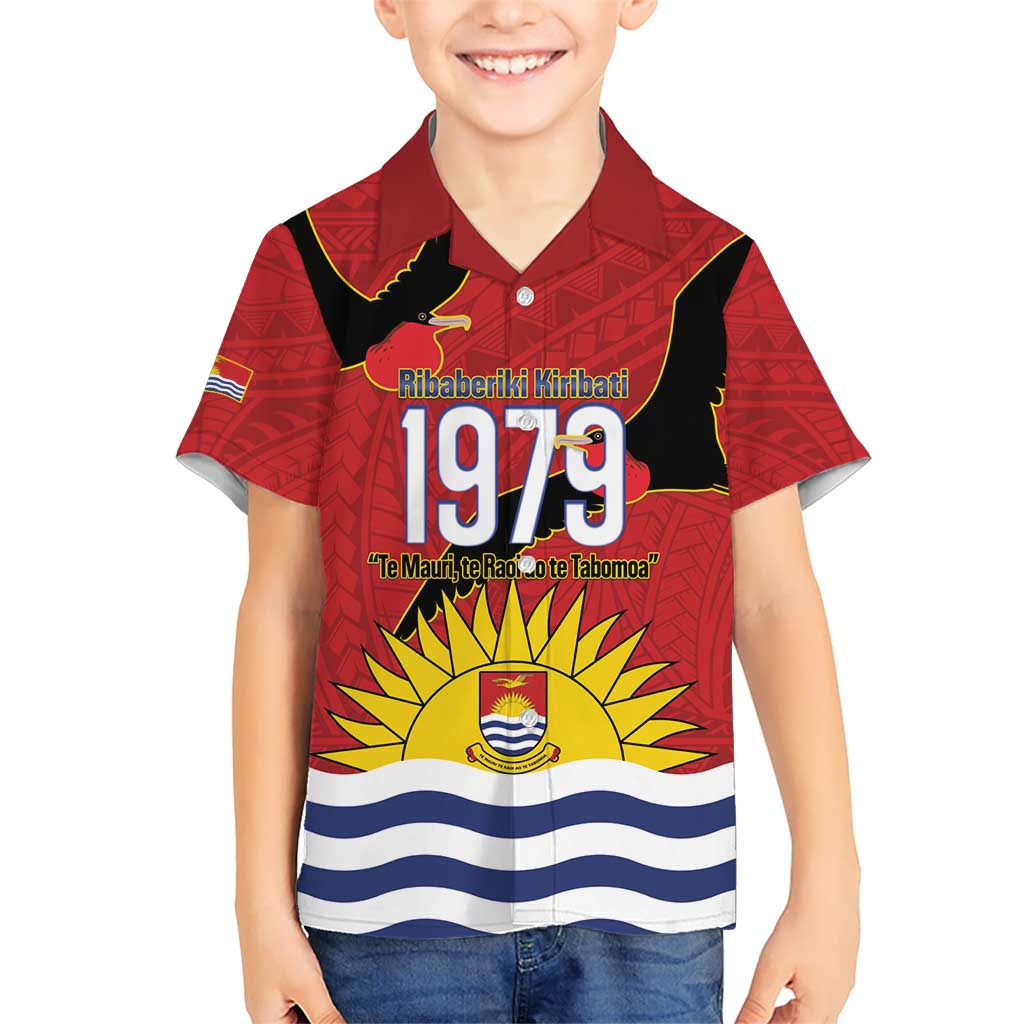 Mauri Kiribati Independence Day Kid Hawaiian Shirt 1979 Proud National Frigatebird LT14 Kid Red - Polynesian Pride