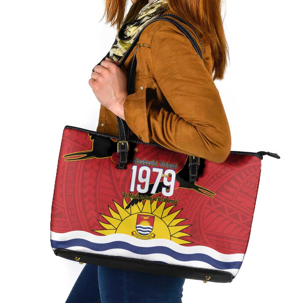 Mauri Kiribati Independence Day Leather Tote Bag 1979 Proud National Frigatebird LT14 Red - Polynesian Pride