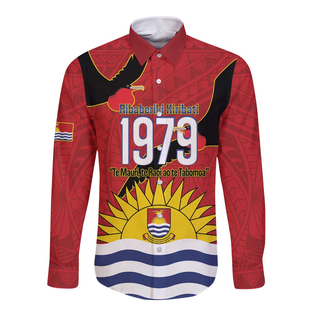 Mauri Kiribati Independence Day Long Sleeve Button Shirt 1979 Proud National Frigatebird LT14 Unisex Red - Polynesian Pride