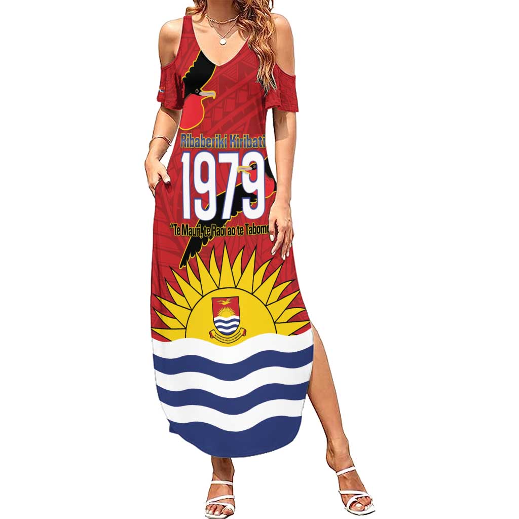 Mauri Kiribati Independence Day Summer Maxi Dress 1979 Proud National Frigatebird LT14 Women Red - Polynesian Pride