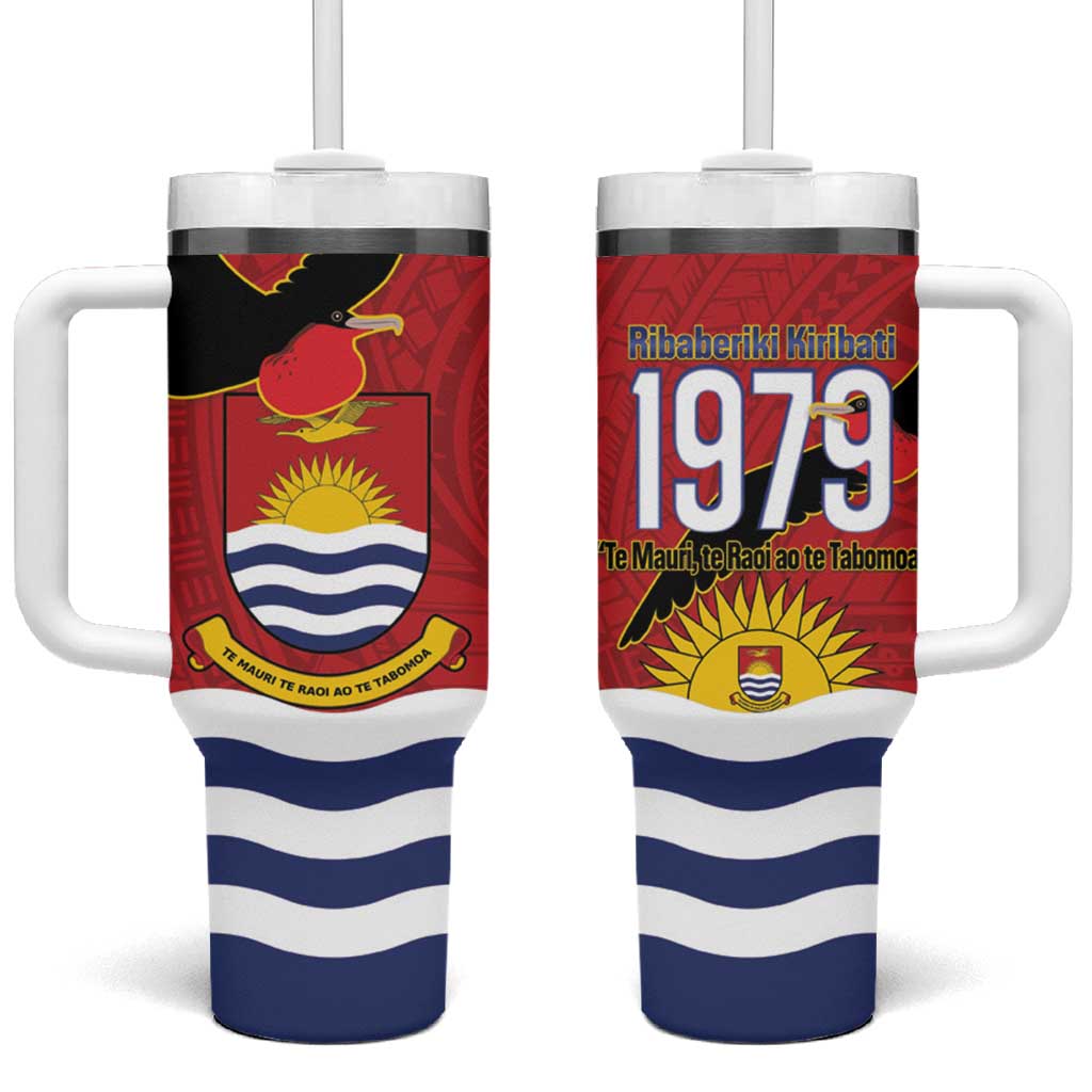 Mauri Kiribati Independence Day Tumbler With Handle 1979 Proud National Frigatebird LT14 One Size: 40 oz Red - Polynesian Pride
