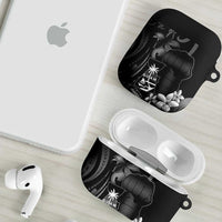 Black Hafa Adai Guam AirPods Case Chamorro Latte Stone Hand With Plumeria LT14 - Polynesian Pride