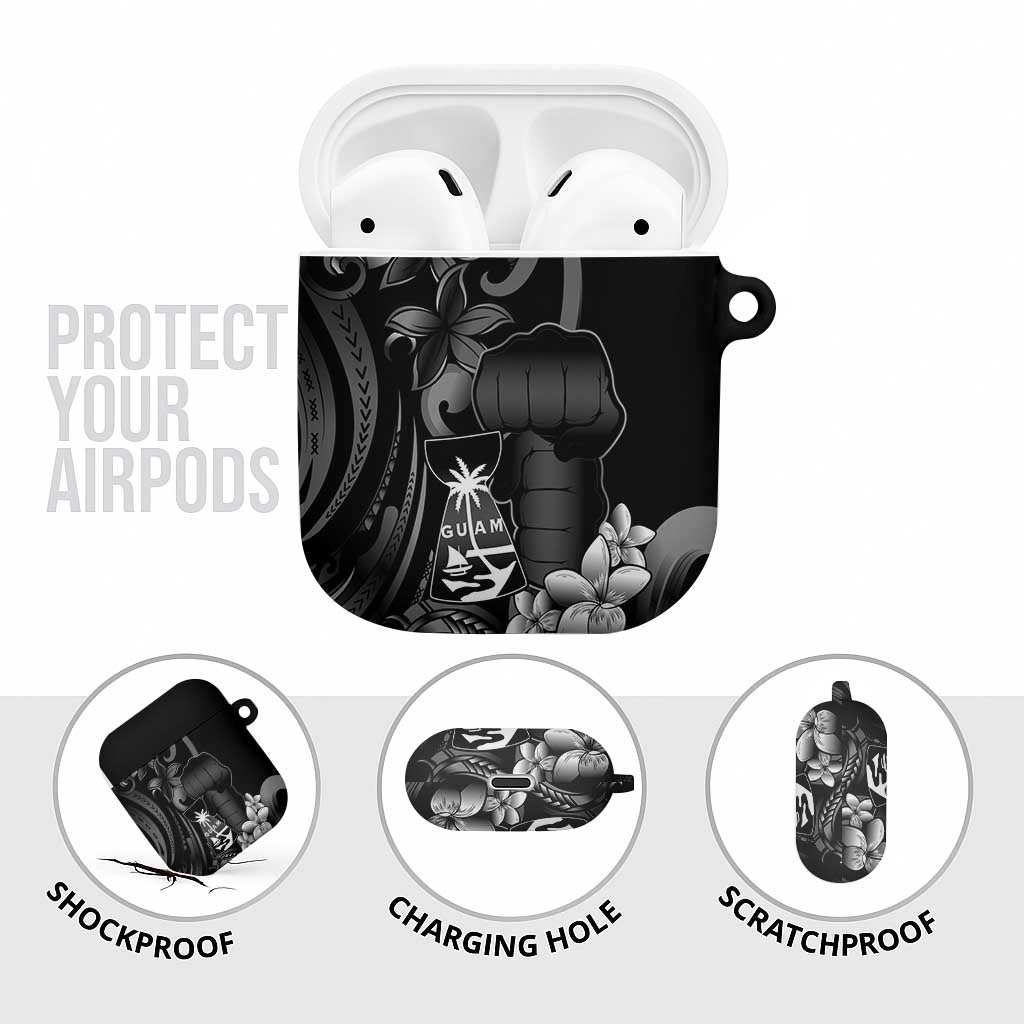 Black Hafa Adai Guam AirPods Case Chamorro Latte Stone Hand With Plumeria LT14 - Polynesian Pride