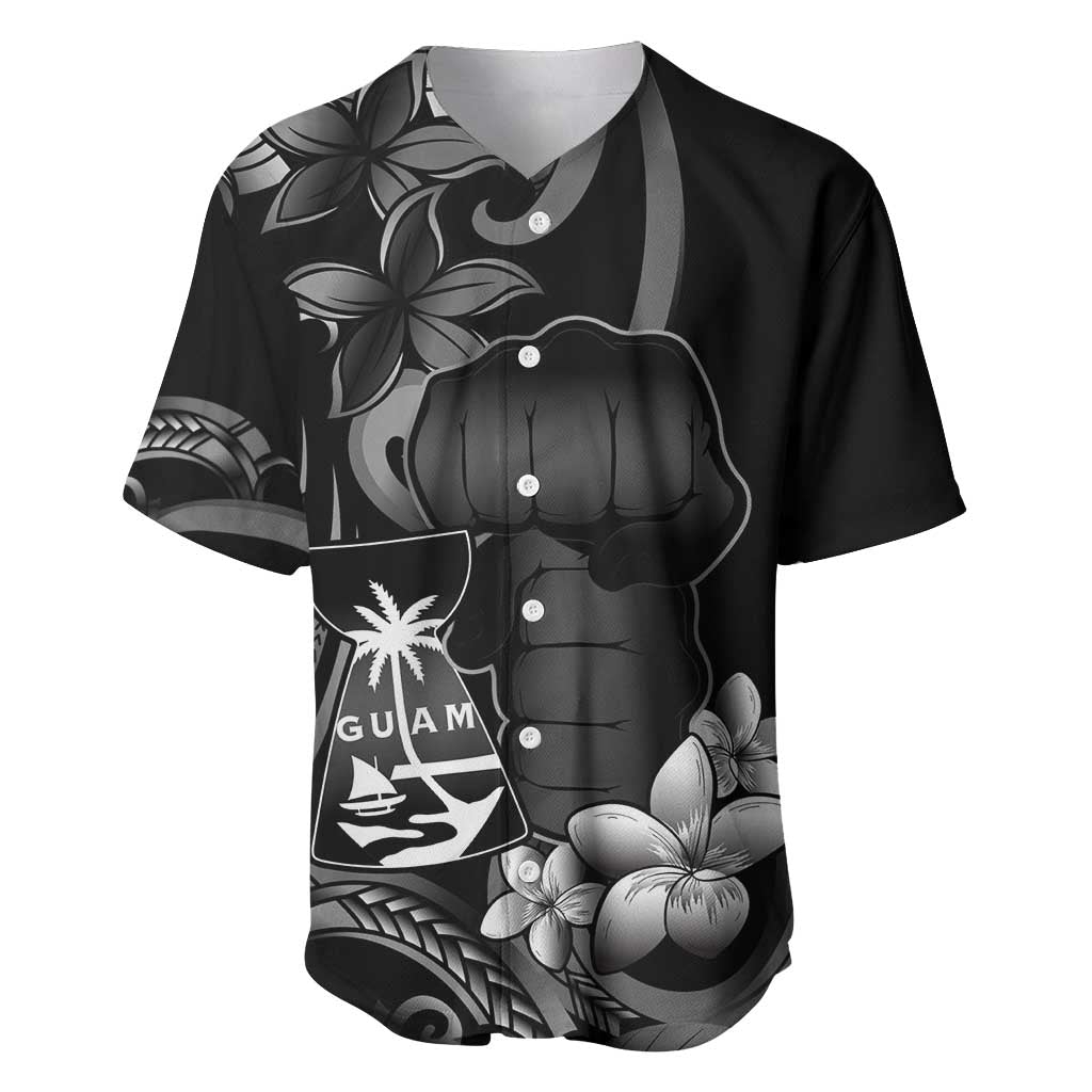 Black Hafa Adai Guam Baseball Jersey Chamorro Latte Stone Hand With Plumeria LT14 Black - Polynesian Pride