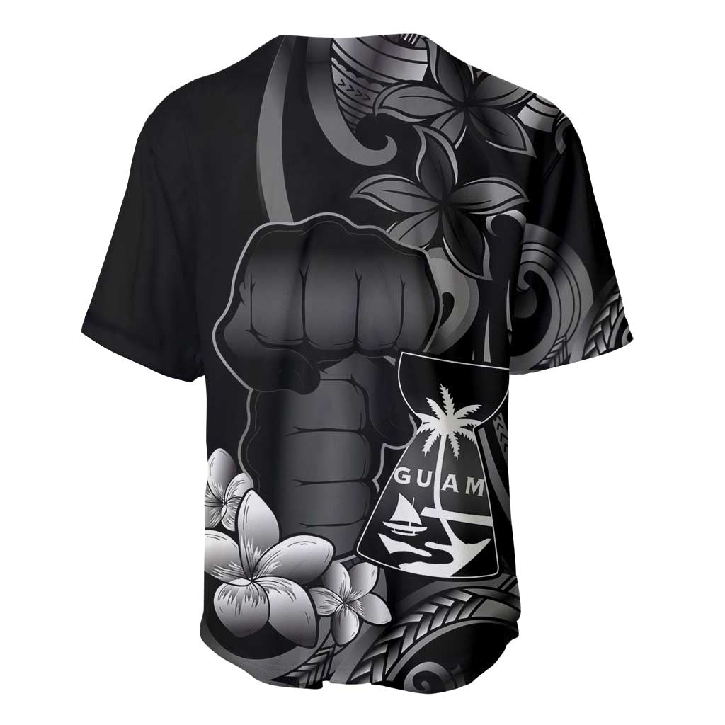 Black Hafa Adai Guam Baseball Jersey Chamorro Latte Stone Hand With Plumeria LT14 - Polynesian Pride