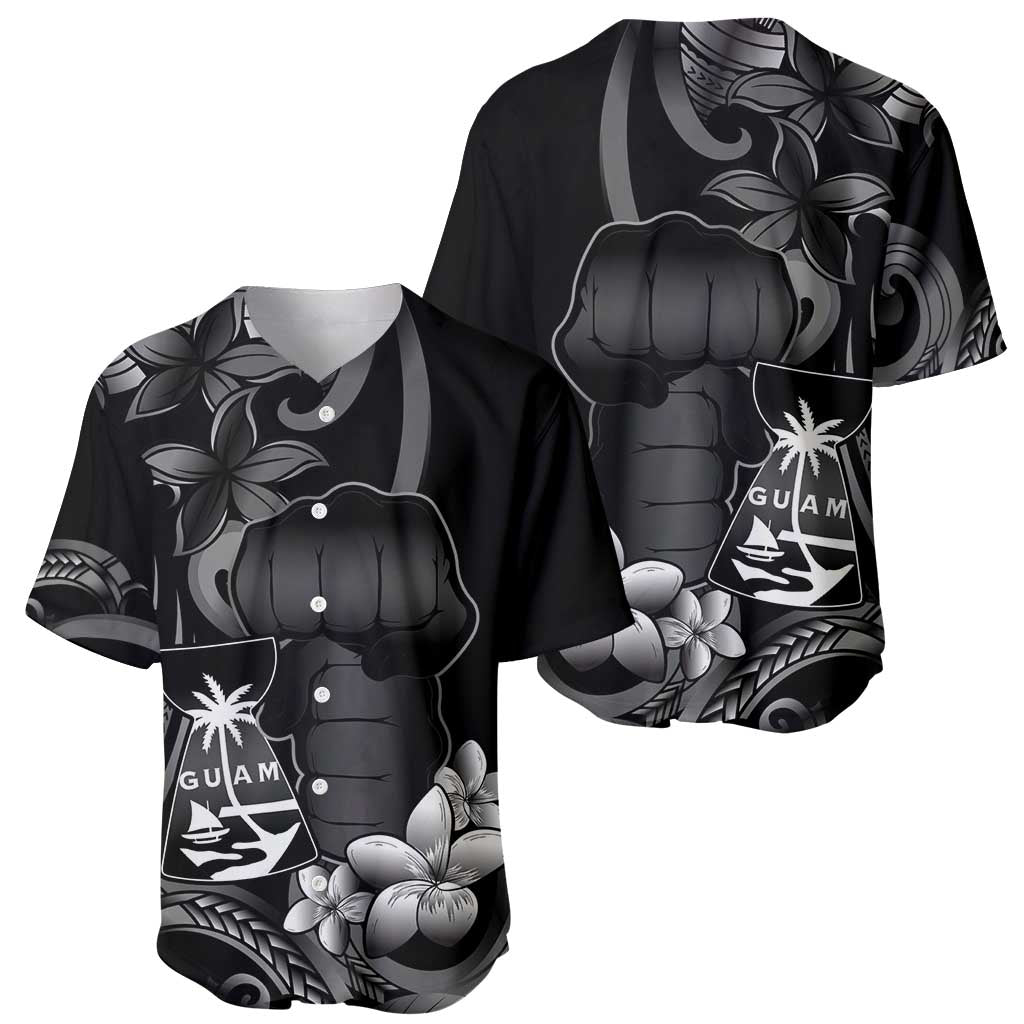 Black Hafa Adai Guam Baseball Jersey Chamorro Latte Stone Hand With Plumeria LT14 - Polynesian Pride