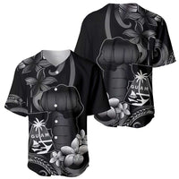 Black Hafa Adai Guam Baseball Jersey Chamorro Latte Stone Hand With Plumeria LT14 - Polynesian Pride