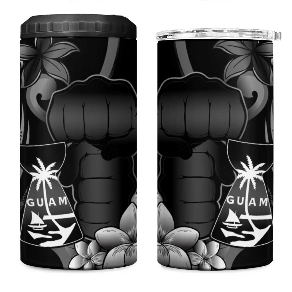 Black Hafa Adai Guam 4 in 1 Can Cooler Tumbler Chamorro Latte Stone Hand With Plumeria LT14 One Size: 16 oz Black - Polynesian Pride