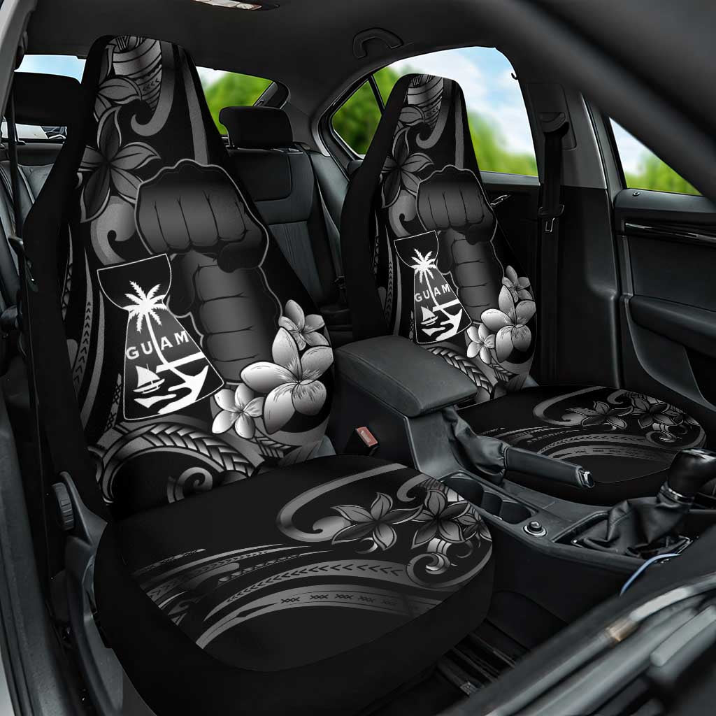 Black Hafa Adai Guam Car Seat Cover Chamorro Latte Stone Hand With Plumeria LT14 One Size Black - Polynesian Pride