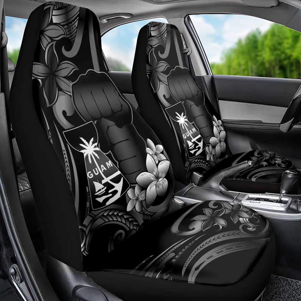 Black Hafa Adai Guam Car Seat Cover Chamorro Latte Stone Hand With Plumeria LT14 - Polynesian Pride