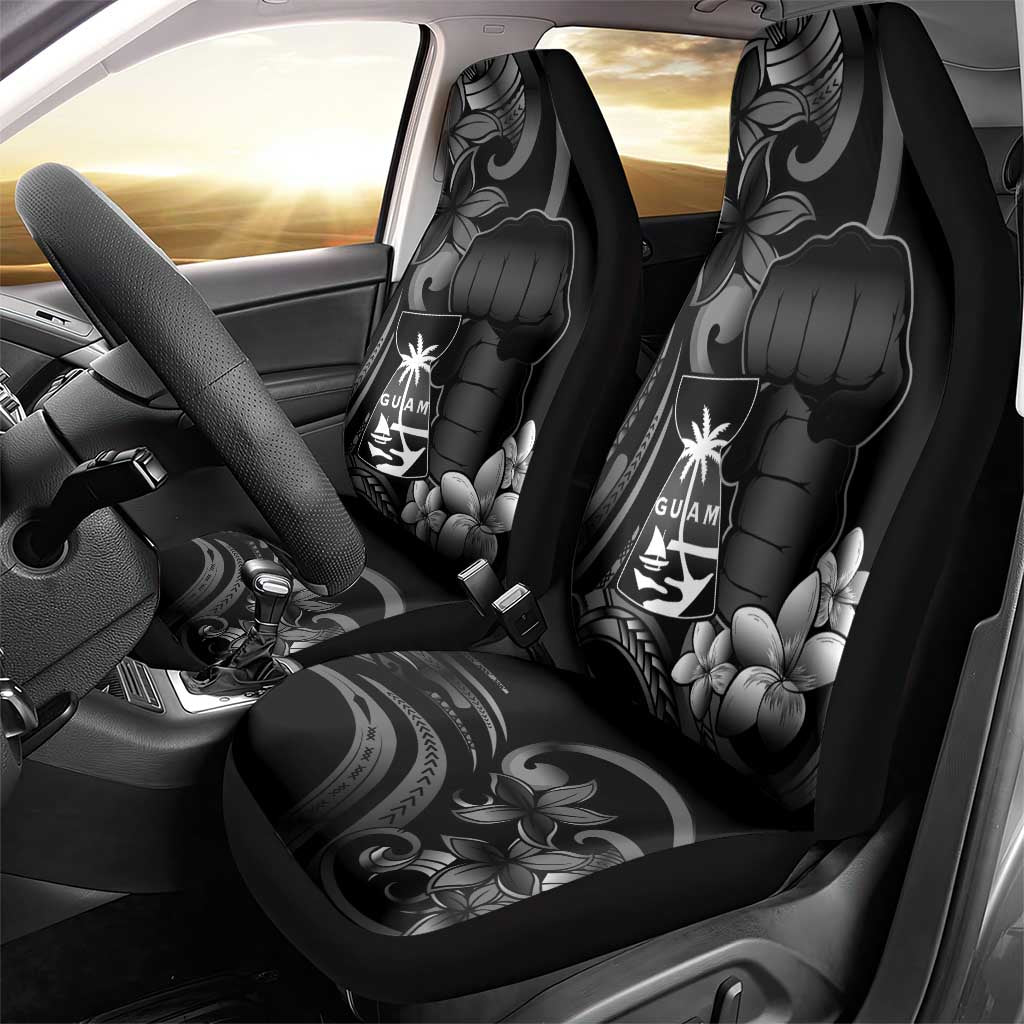 Black Hafa Adai Guam Car Seat Cover Chamorro Latte Stone Hand With Plumeria LT14 - Polynesian Pride