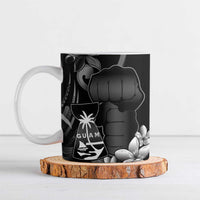 Black Hafa Adai Guam Ceramic Mug Chamorro Latte Stone Hand With Plumeria LT14 Black - Polynesian Pride