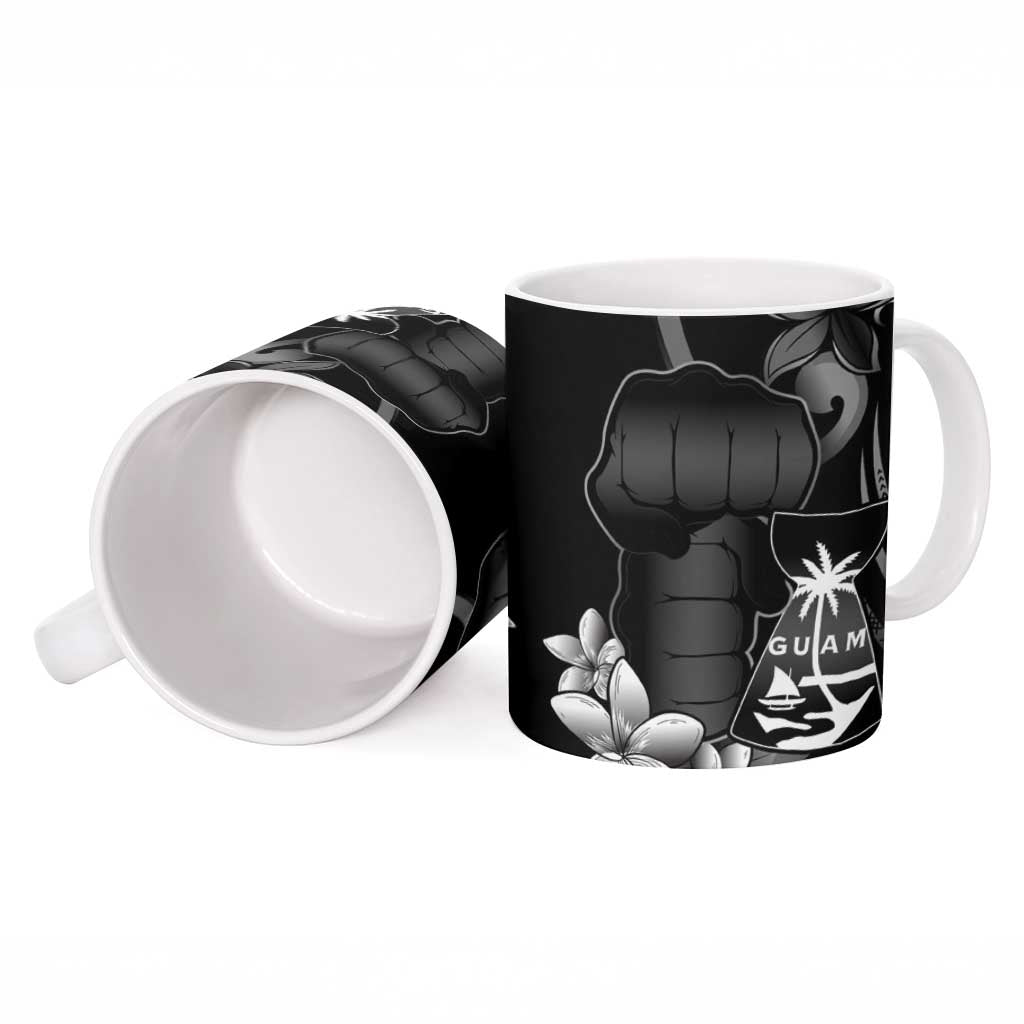 Black Hafa Adai Guam Ceramic Mug Chamorro Latte Stone Hand With Plumeria LT14 - Polynesian Pride