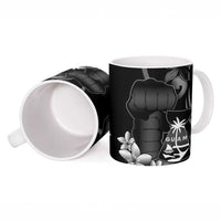Black Hafa Adai Guam Ceramic Mug Chamorro Latte Stone Hand With Plumeria LT14 - Polynesian Pride