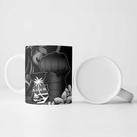 Black Hafa Adai Guam Ceramic Mug Chamorro Latte Stone Hand With Plumeria LT14 - Polynesian Pride