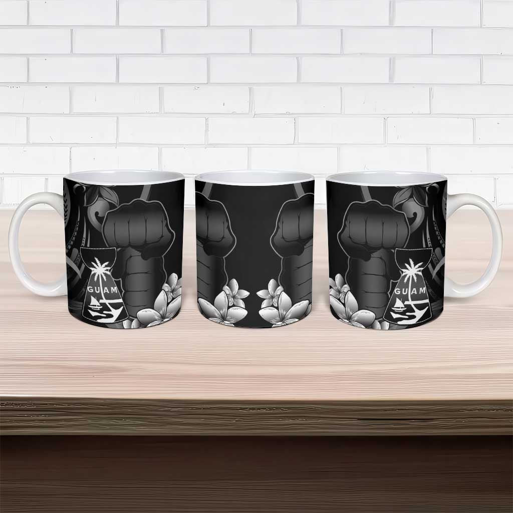 Black Hafa Adai Guam Ceramic Mug Chamorro Latte Stone Hand With Plumeria LT14 - Polynesian Pride