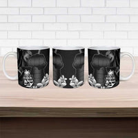 Black Hafa Adai Guam Ceramic Mug Chamorro Latte Stone Hand With Plumeria LT14 - Polynesian Pride