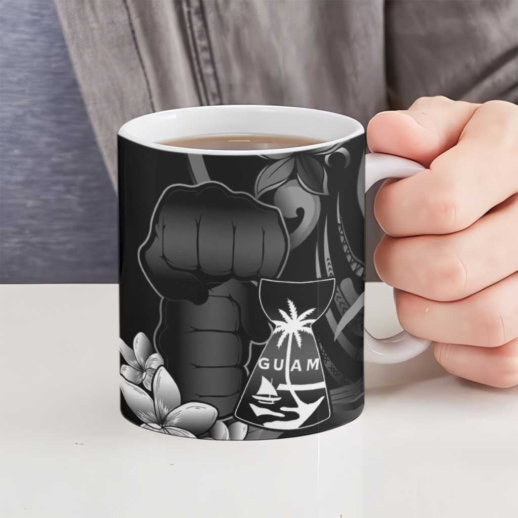 Black Hafa Adai Guam Ceramic Mug Chamorro Latte Stone Hand With Plumeria LT14 - Polynesian Pride