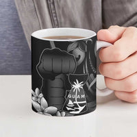 Black Hafa Adai Guam Ceramic Mug Chamorro Latte Stone Hand With Plumeria LT14 - Polynesian Pride