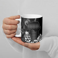 Black Hafa Adai Guam Ceramic Mug Chamorro Latte Stone Hand With Plumeria LT14 - Polynesian Pride