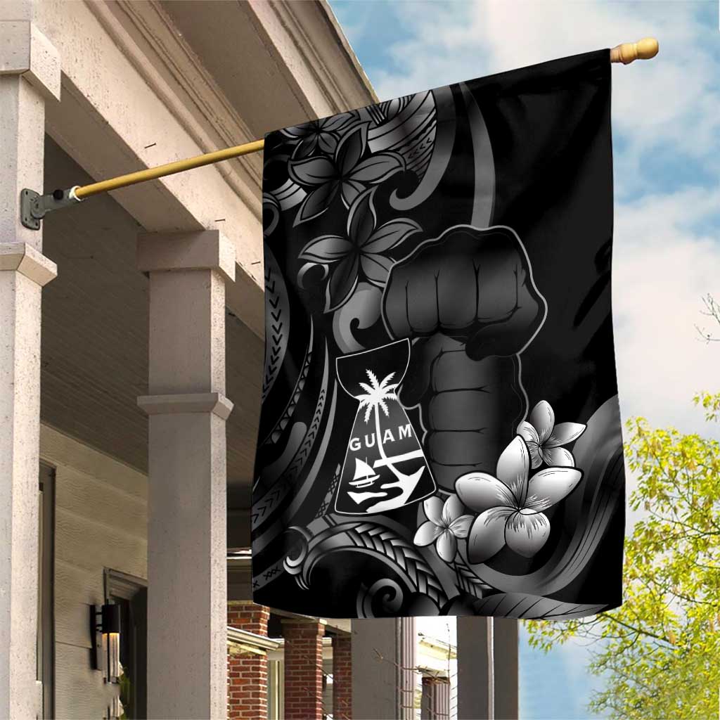 Black Hafa Adai Guam Garden Flag Chamorro Latte Stone Hand With Plumeria LT14 House Flag Black - Polynesian Pride