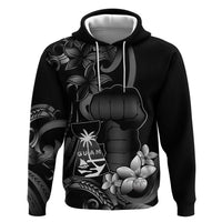 Black Hafa Adai Guam Hoodie Chamorro Latte Stone Hand With Plumeria LT14 Pullover Hoodie Black - Polynesian Pride