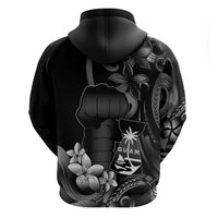 Black Hafa Adai Guam Hoodie Chamorro Latte Stone Hand With Plumeria LT14 - Polynesian Pride
