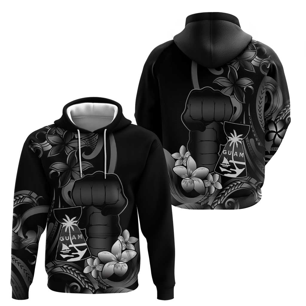 Black Hafa Adai Guam Hoodie Chamorro Latte Stone Hand With Plumeria LT14 - Polynesian Pride