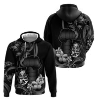 Black Hafa Adai Guam Hoodie Chamorro Latte Stone Hand With Plumeria LT14 - Polynesian Pride