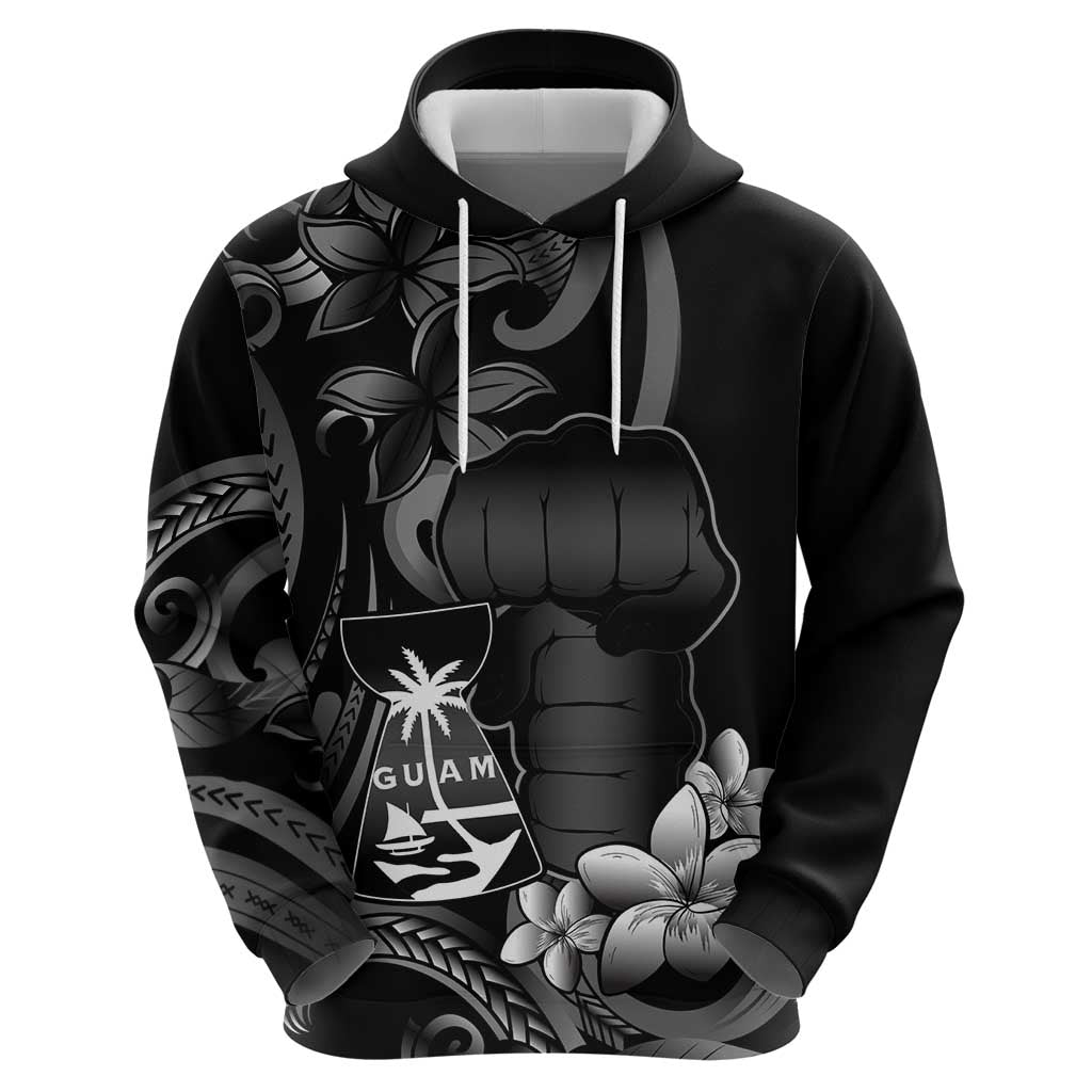 Black Hafa Adai Guam Hoodie Chamorro Latte Stone Hand With Plumeria LT14 - Polynesian Pride
