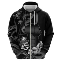 Black Hafa Adai Guam Hoodie Chamorro Latte Stone Hand With Plumeria LT14 - Polynesian Pride