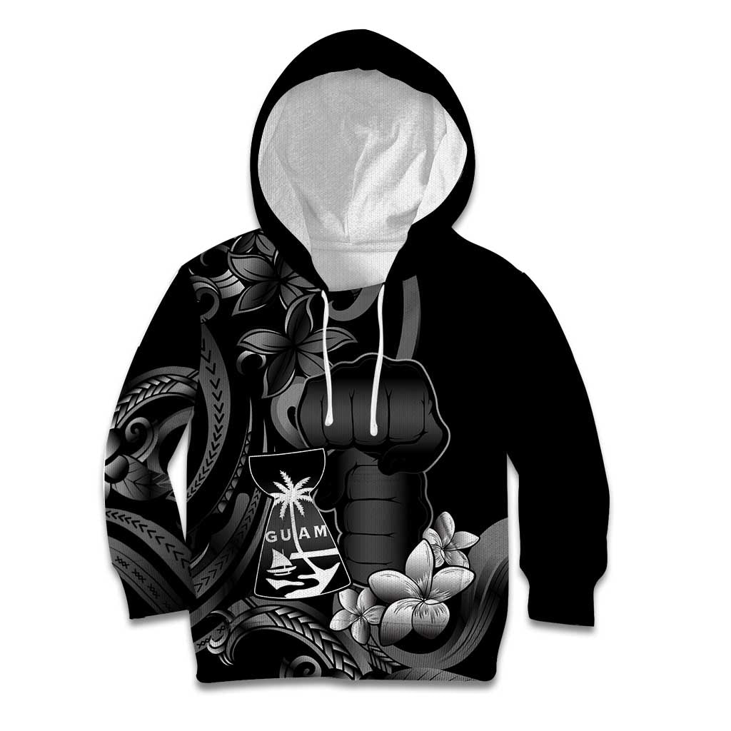 Black Hafa Adai Guam Kid Hoodie Chamorro Latte Stone Hand With Plumeria LT14 Hoodie Black - Polynesian Pride