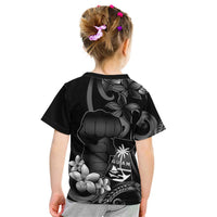 Black Hafa Adai Guam Kid T Shirt Chamorro Latte Stone Hand With Plumeria LT14 - Polynesian Pride