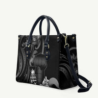 Black Hafa Adai Guam Leather Bag Chamorro Latte Stone Hand With Plumeria LT14 Black - Polynesian Pride
