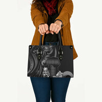 Black Hafa Adai Guam Leather Bag Chamorro Latte Stone Hand With Plumeria LT14 - Polynesian Pride