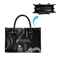 Black Hafa Adai Guam Leather Bag Chamorro Latte Stone Hand With Plumeria LT14 - Polynesian Pride